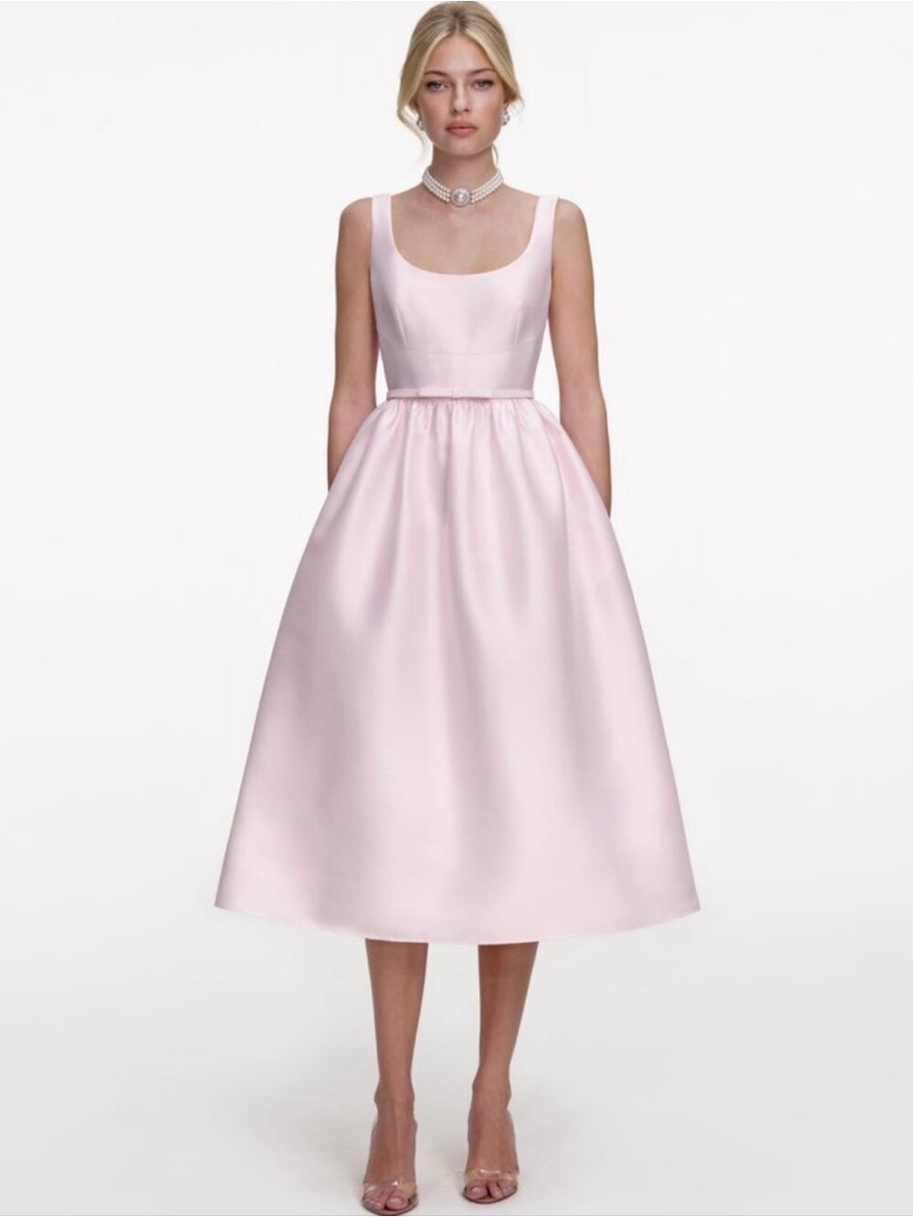 Self-Portrait Pale Pink Taffeta Midi Dress